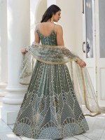 Dusty Green Butterfly Net Lehenga Choli